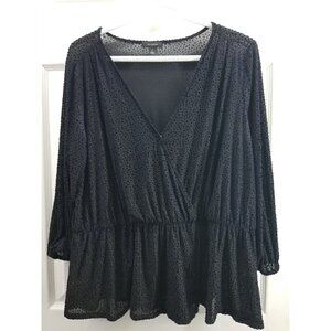 Halogen Peplum Burnout Top Black/Blue  Size XL